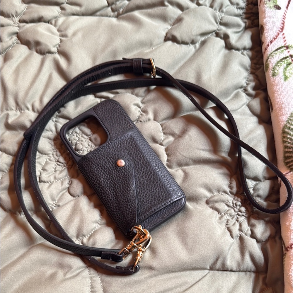 Bandolier Black Leather Phone Case with Strap